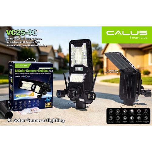 Caméra de Surveillance Solaire 4G CALUS VC25-4G – 4K Ultra HD – Vision Nocturne Couleur – Détection AI – Audio Bidirectionnel
