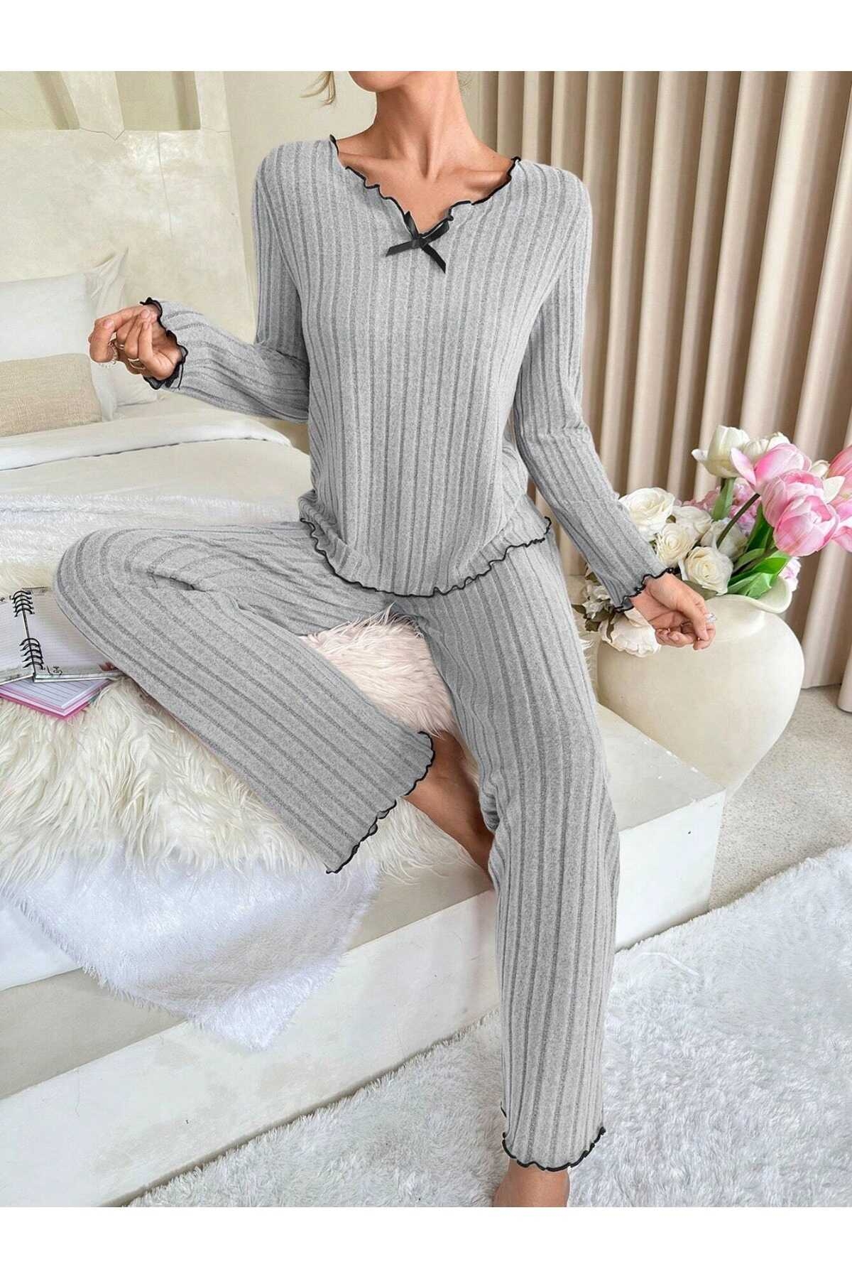 Pyjama Femme Bella Notte gris avec détail de nœud