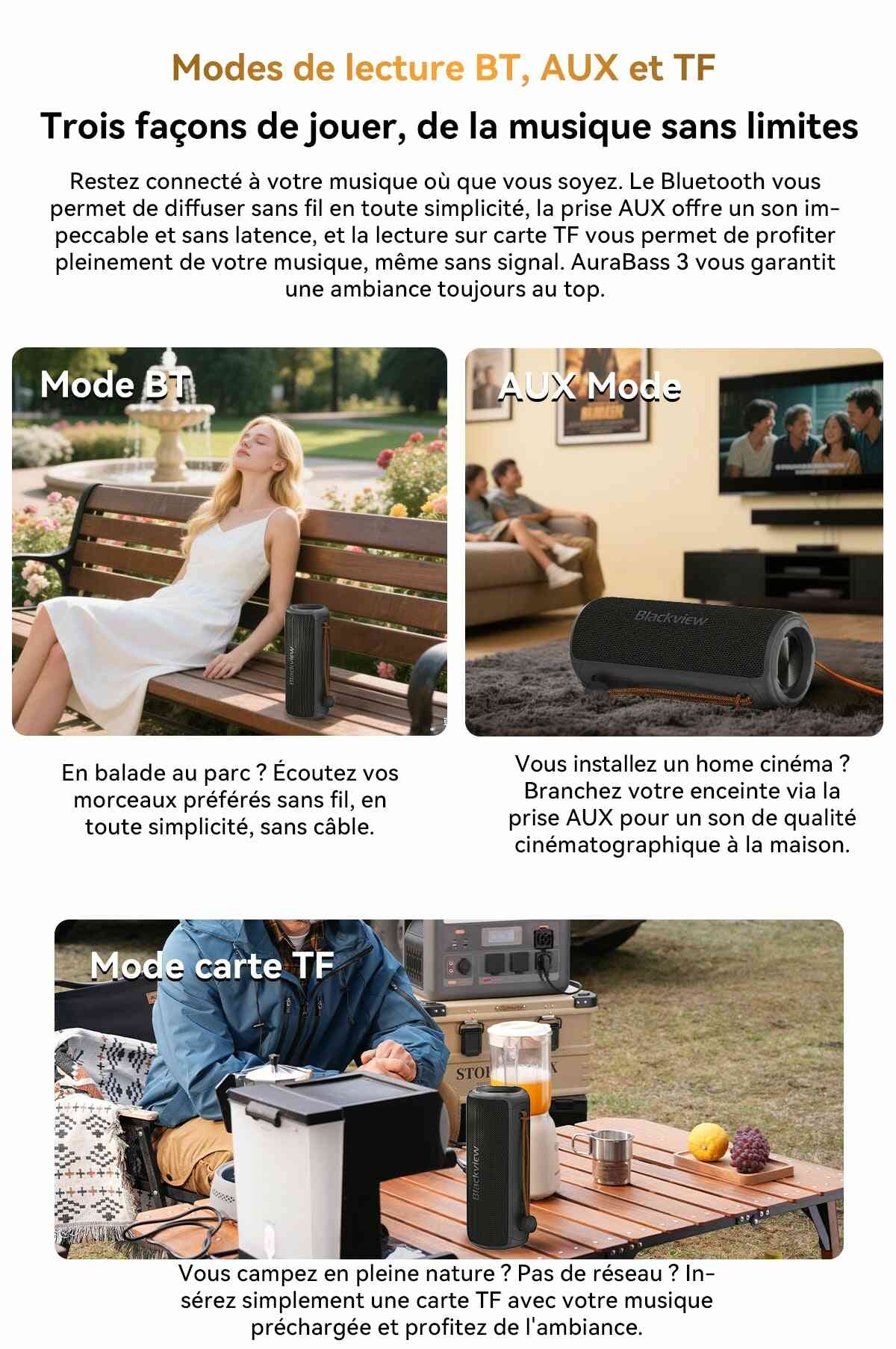 Enceinte stéréo Bluetooth portable d'extérieur Blackview AuraBass 3