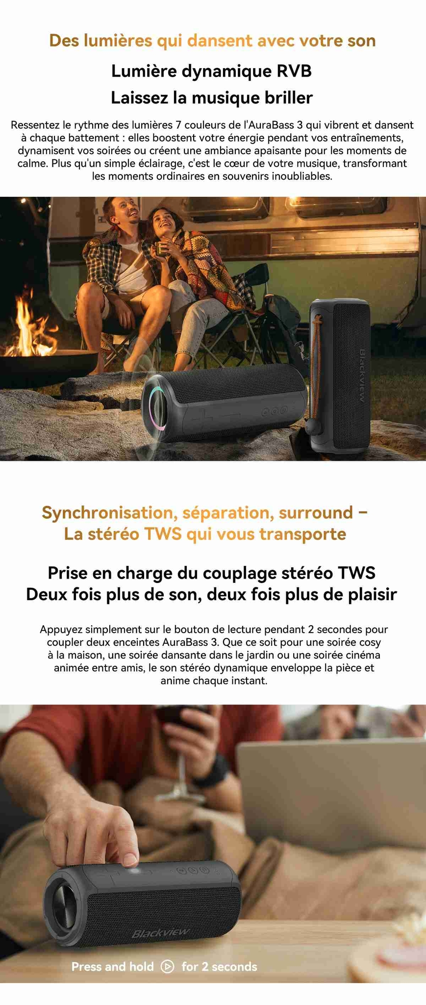 Enceinte stéréo Bluetooth portable d'extérieur Blackview AuraBass 3