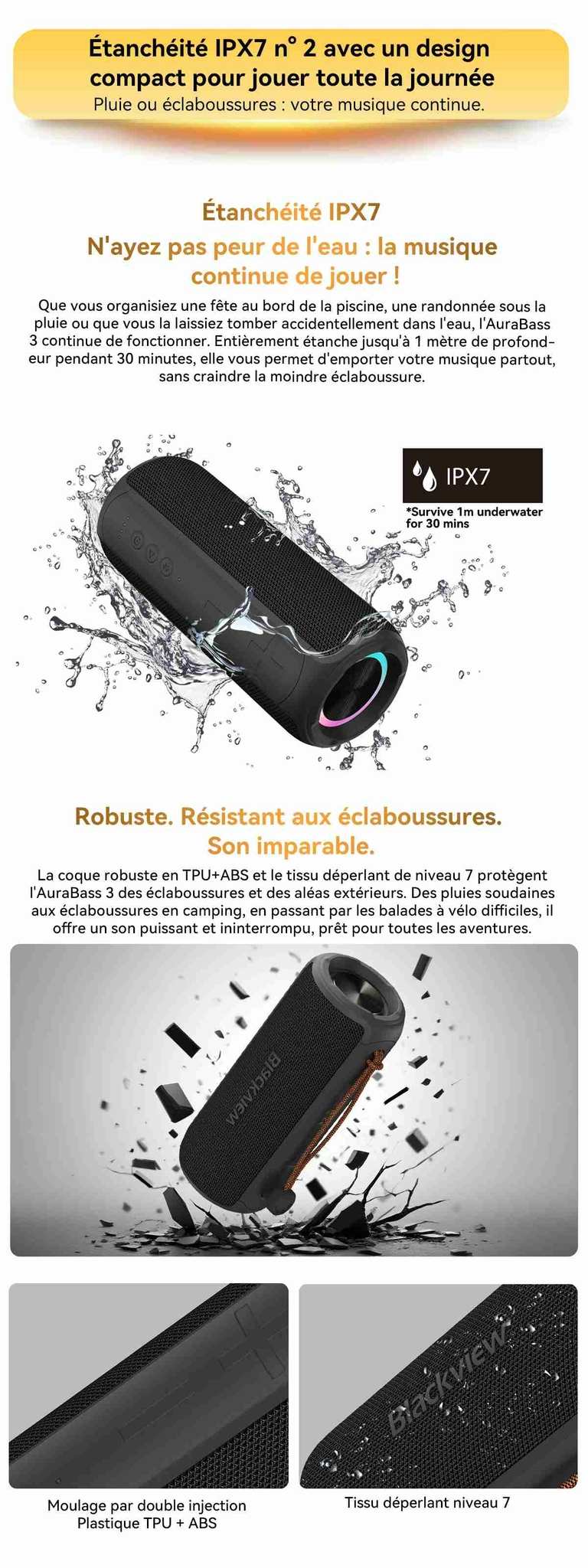 Enceinte stéréo Bluetooth portable d'extérieur Blackview AuraBass 3