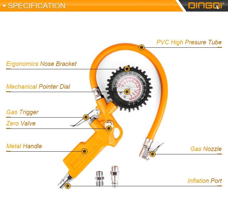 DINGQI Hot Selling Universal Tire Repair Tool Tire Pressure Gauge Tire Inflating Gun