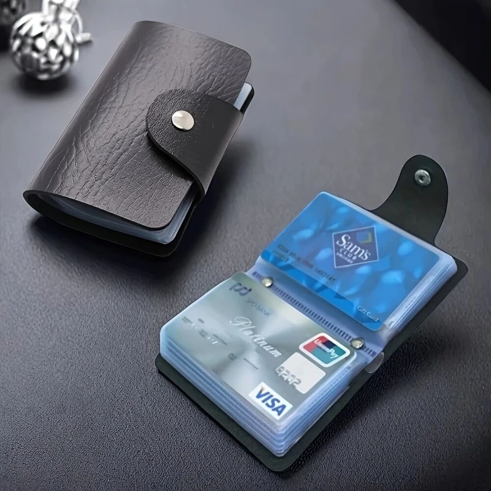 时尚黑色人造皮革钱包，带有 24 个卡槽 - 紧凑的商务名片夹和笔记本，中性设计 详情 3