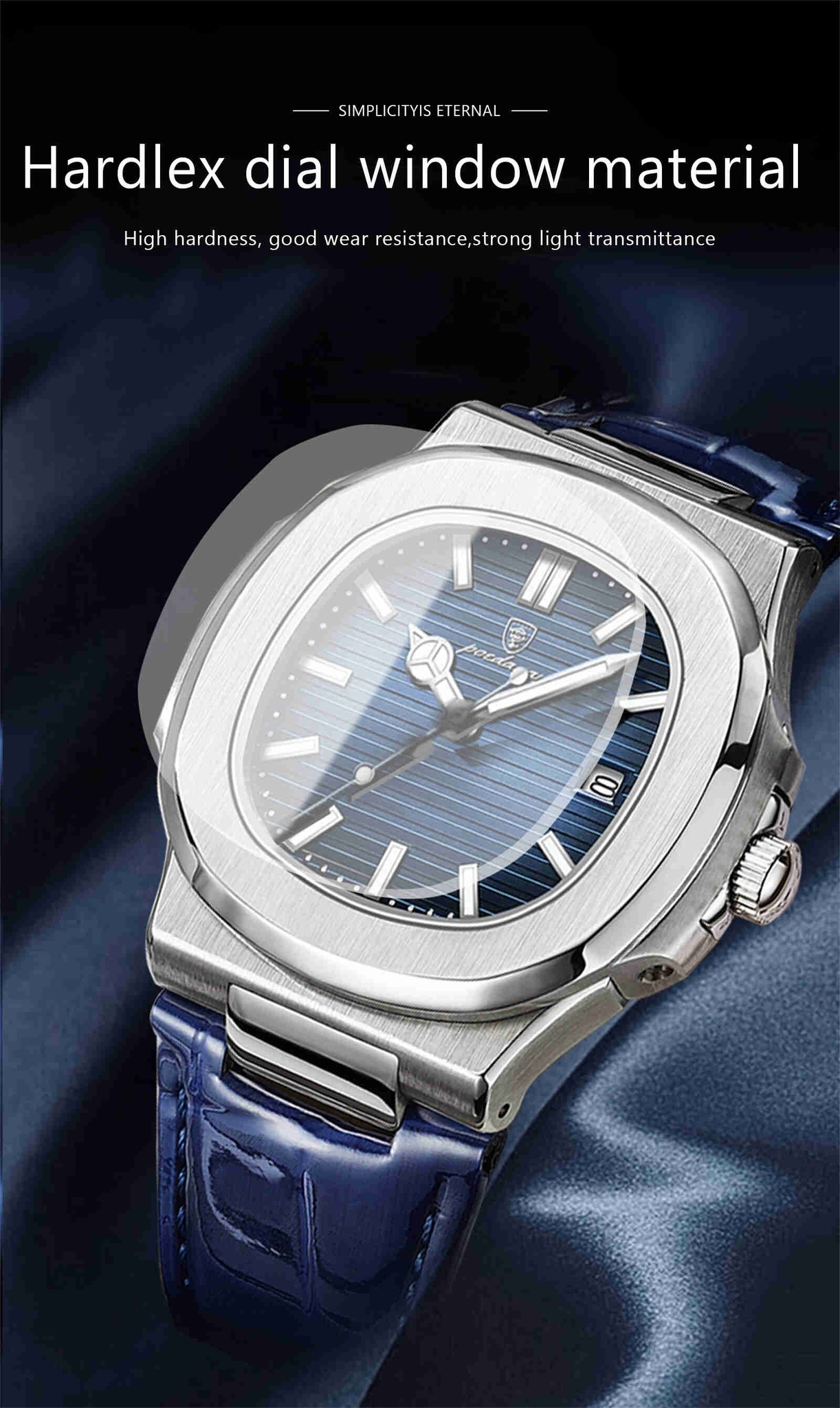 Montre POEDAGAR 613 Luxe Décontractée, Marque Haut de Gamme, Cadran Carré, Bracelet en Cuir Véritable, Calendrier, Lumineuse, Étanche, Montre Homme