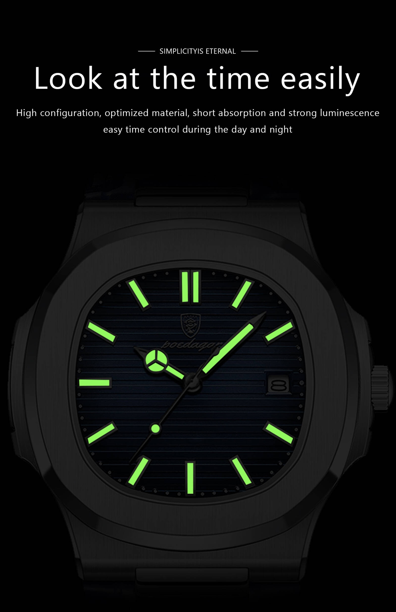 Montre POEDAGAR 613 Luxe Décontractée, Marque Haut de Gamme, Cadran Carré, Bracelet en Cuir Véritable, Calendrier, Lumineuse, Étanche, Montre Homme