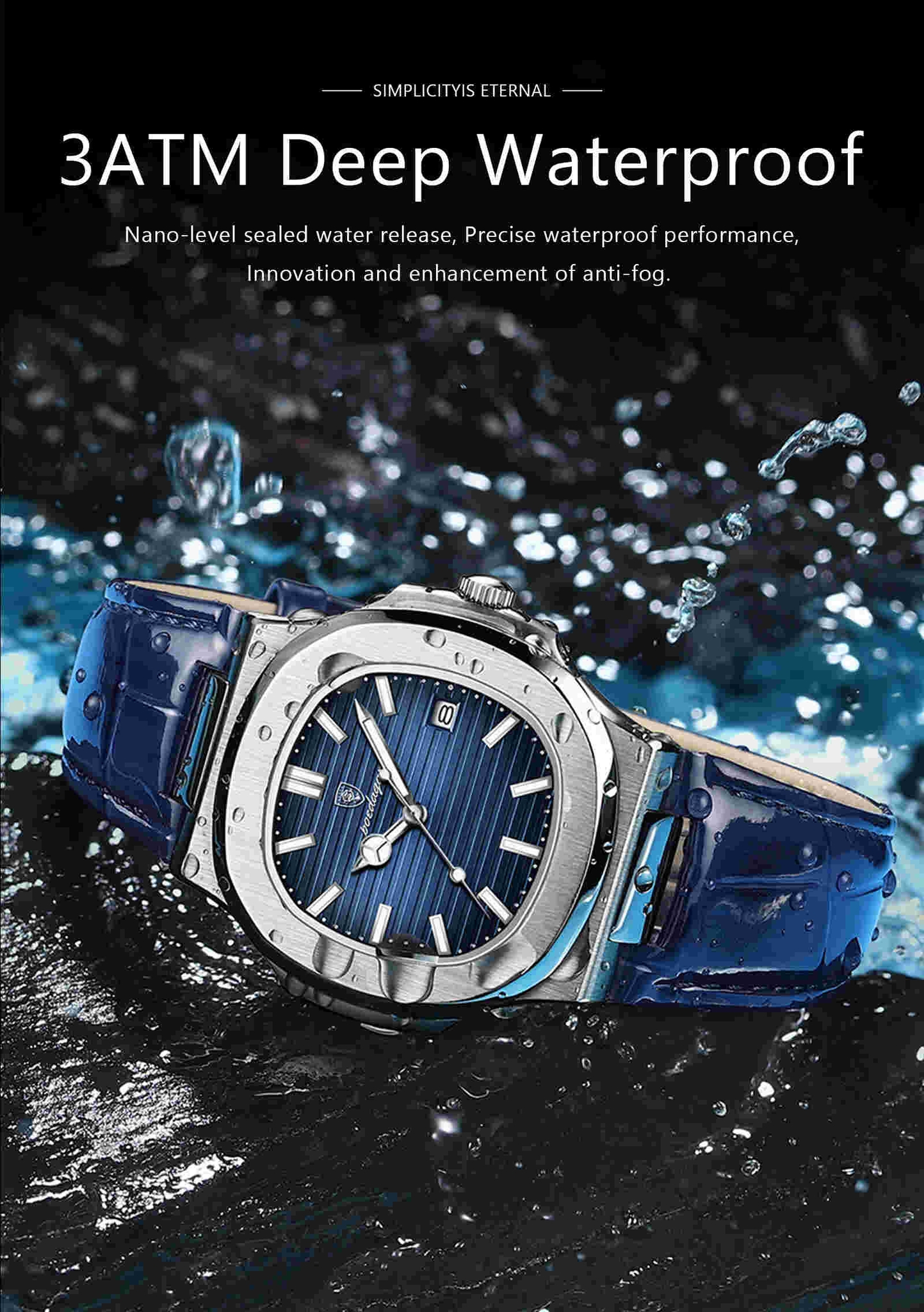 Montre POEDAGAR 613 Luxe Décontractée, Marque Haut de Gamme, Cadran Carré, Bracelet en Cuir Véritable, Calendrier, Lumineuse, Étanche, Montre Homme