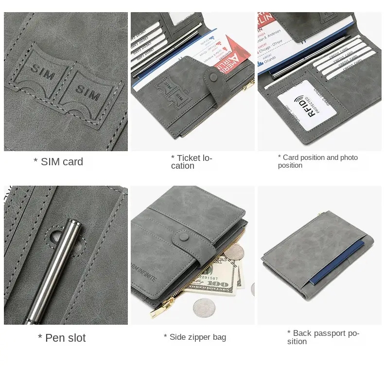 new id bag anti theft rfid passport clip zipper buckle certificate holder multi functional travel passport bag ticket holder details 2