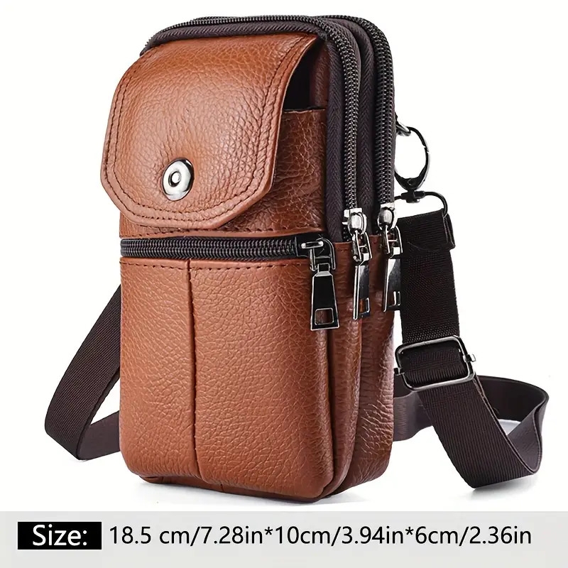 genuine leather cowhide mens waist bag multi functional zippered phone pouch with adjustable strap and   compartments for work daily use   top layer leather belt bag Product details 8