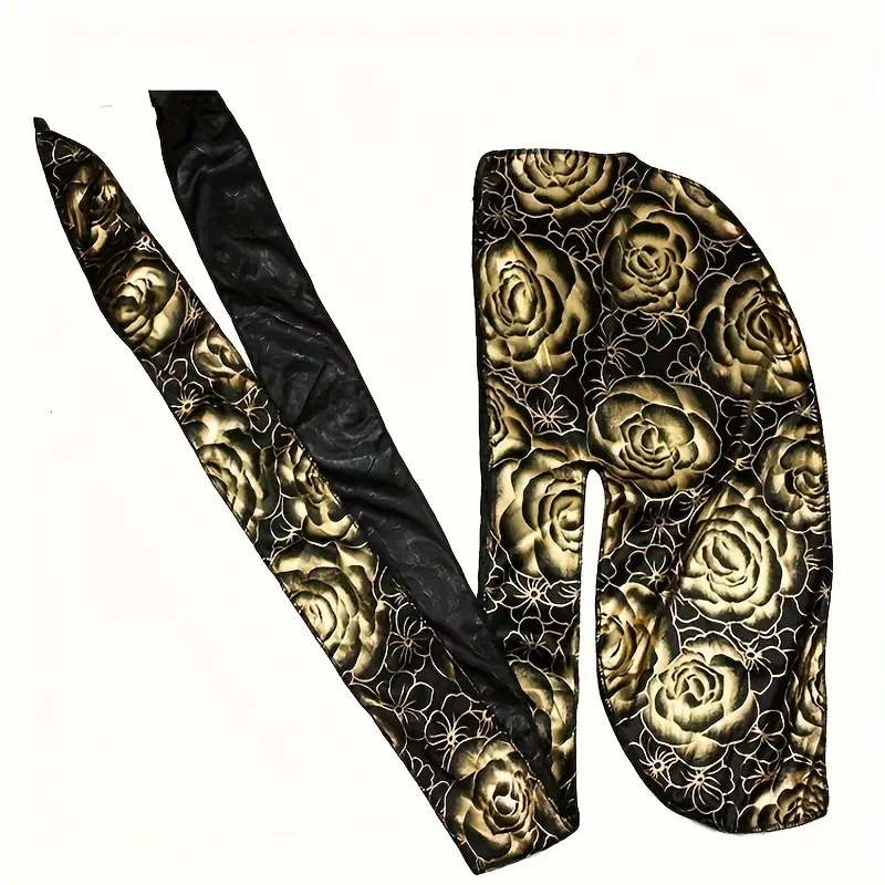 rose printed long tail durag cap hip   wrap headwear with long ties turban hat bandanas Product details 4
