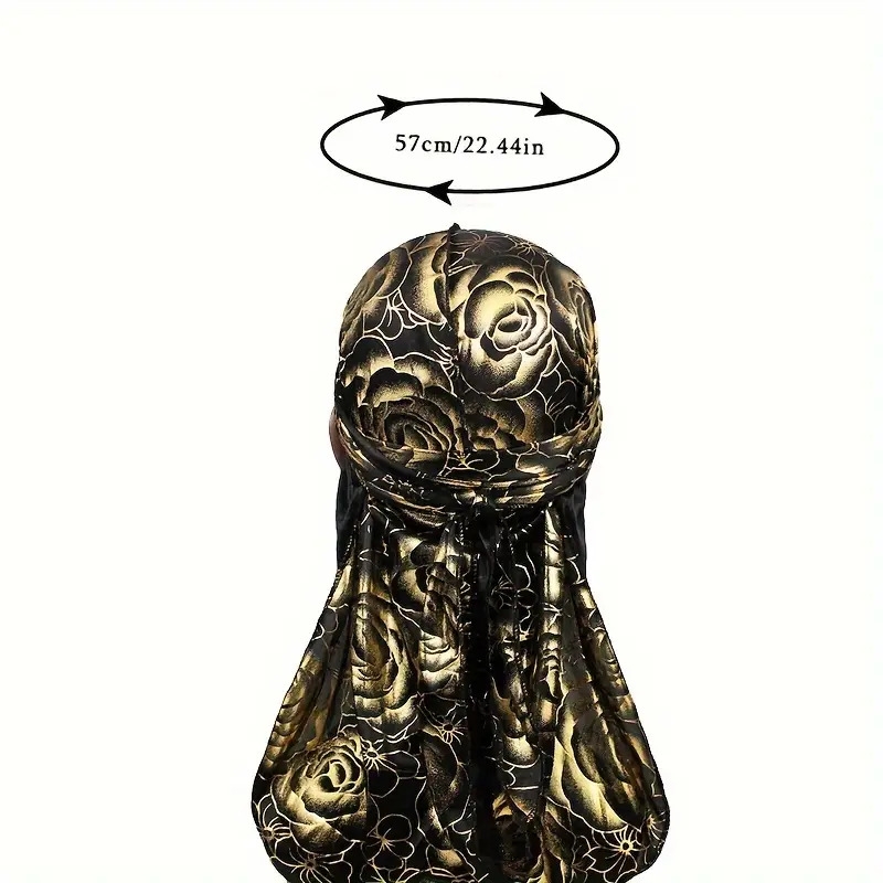 rose printed long tail durag cap hip   wrap headwear with long ties turban hat bandanas Product details 5