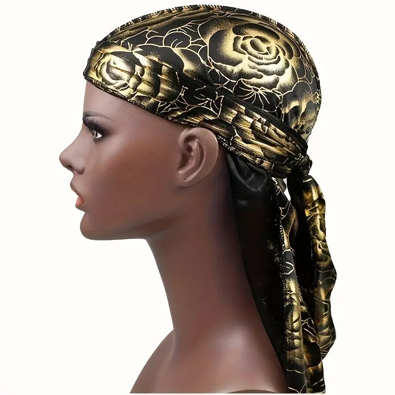 rose printed long tail durag cap hip   wrap headwear with long ties turban hat bandanas Product details 1