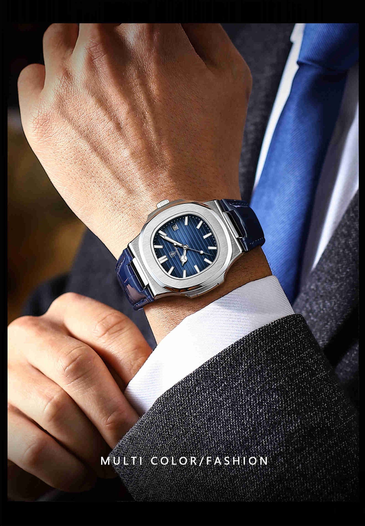 Montre POEDAGAR 613 Luxe Décontractée, Marque Haut de Gamme, Cadran Carré, Bracelet en Cuir Véritable, Calendrier, Lumineuse, Étanche, Montre Homme