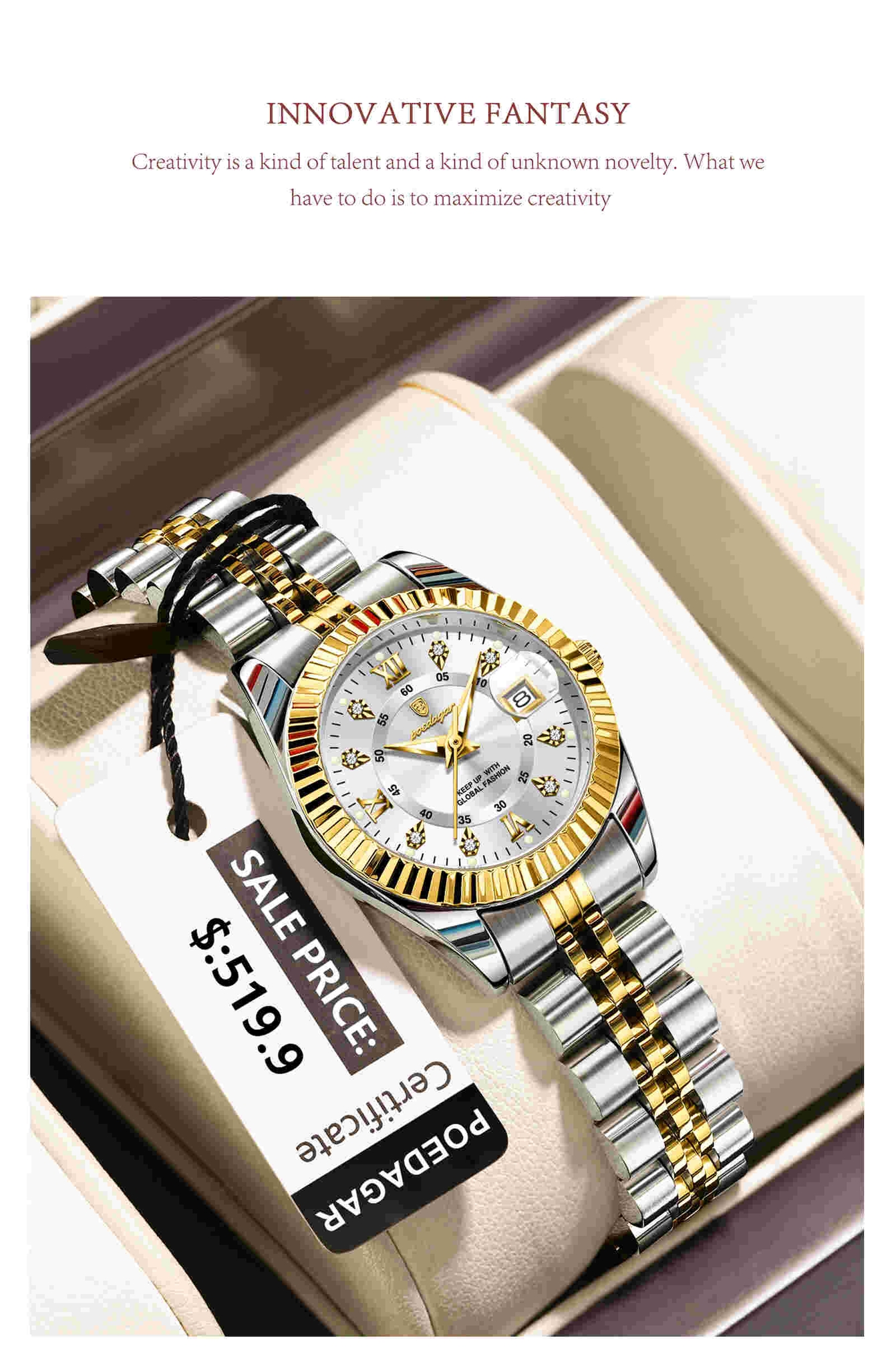 POEDAGAR 780 Nouvelle arrivée Montre femme de luxe étanche au design élégant, en acier inoxydable avec date lumineuse et mouvement à quartz.