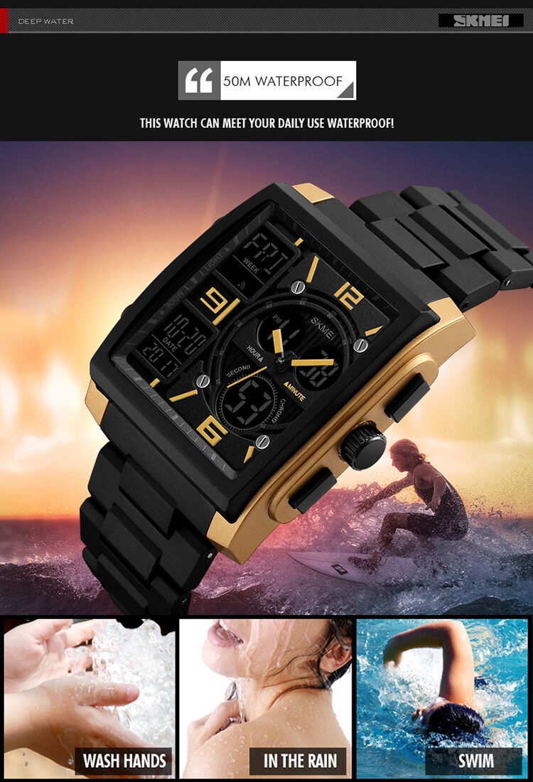 SKMEI Watches Men 1274 Fashion Count Chronograph Alarm Sport Watch Watwrproof Relogio Masculino EL Light Digital Wristwatches