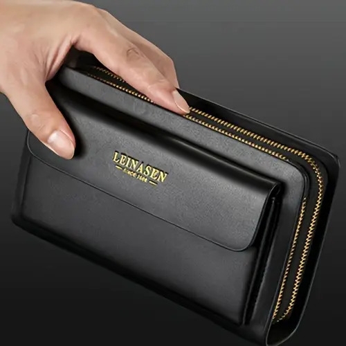 mens casual business clutch wallet soft long zippered handbag with multiple compartments and handle for everyday use Product details 5