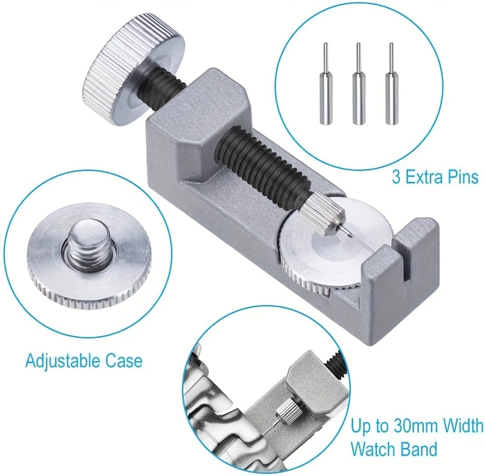 银色金属表带手链扣环拆卸工具套装，含3支针头，可调节手表维修工具，无需电源，钟表爱好者的理想礼物 详情 2