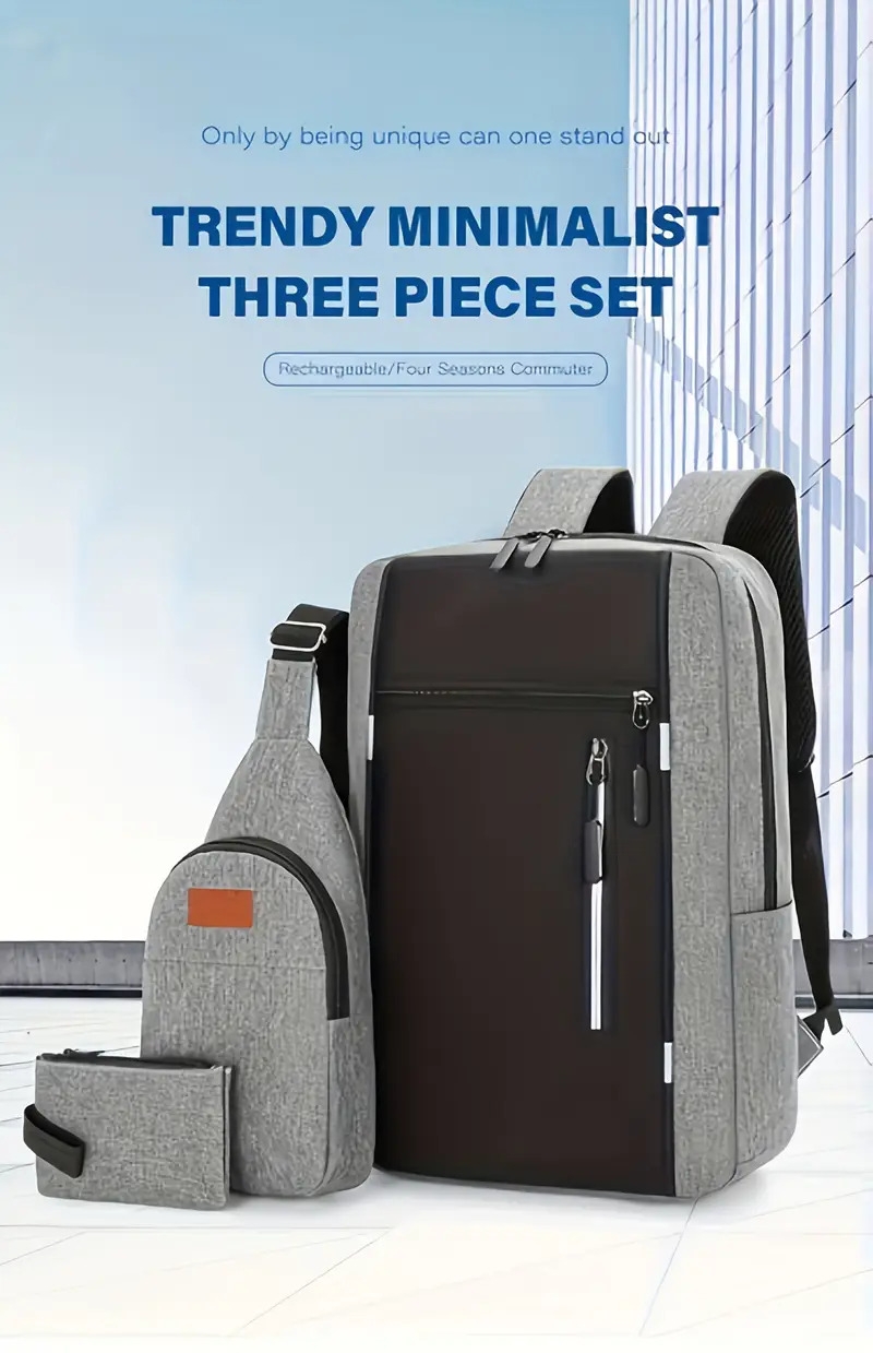 multifunctional computer bag fashionable backpack daily business three piece set large capacity storage bag book tablet organizer convenient travel details 0