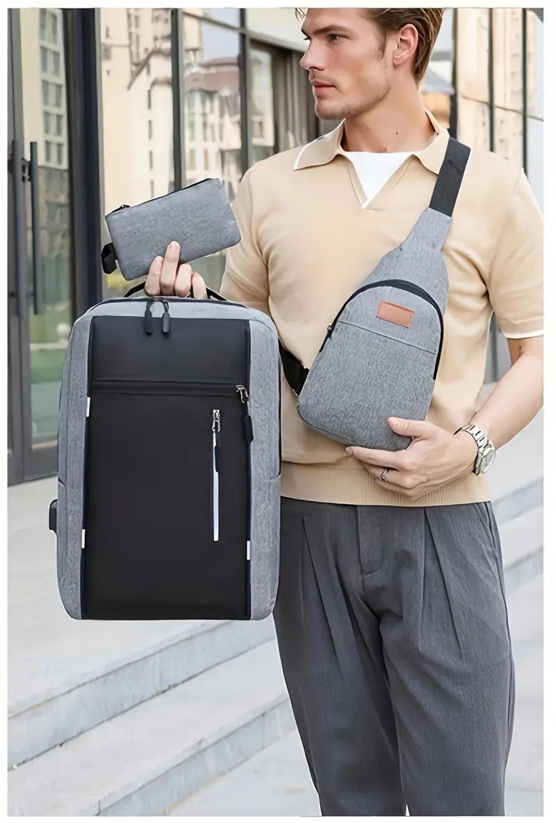 multifunctional computer bag fashionable backpack daily business three piece set large capacity storage bag book tablet organizer convenient travel details 9