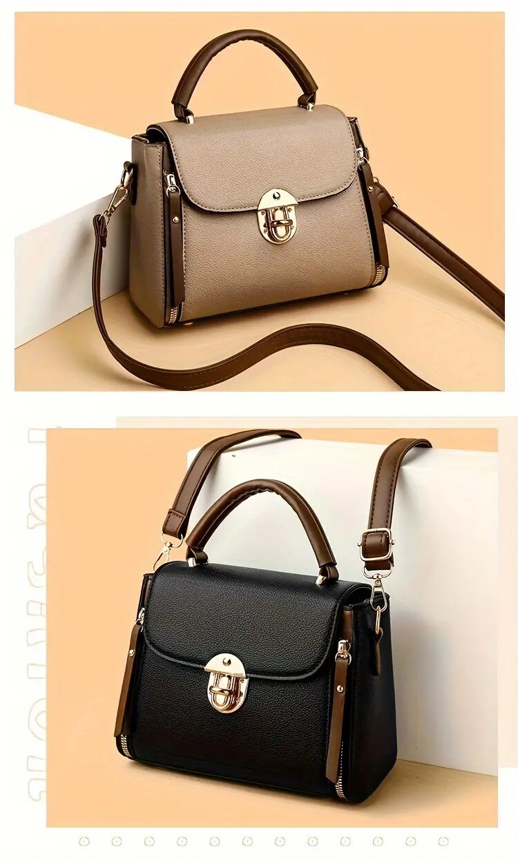 crossbody bag for women with adjustable strap solid color magnet closure pu material polyester lined   only edge painted black khaki messenger bag from baigou details 3