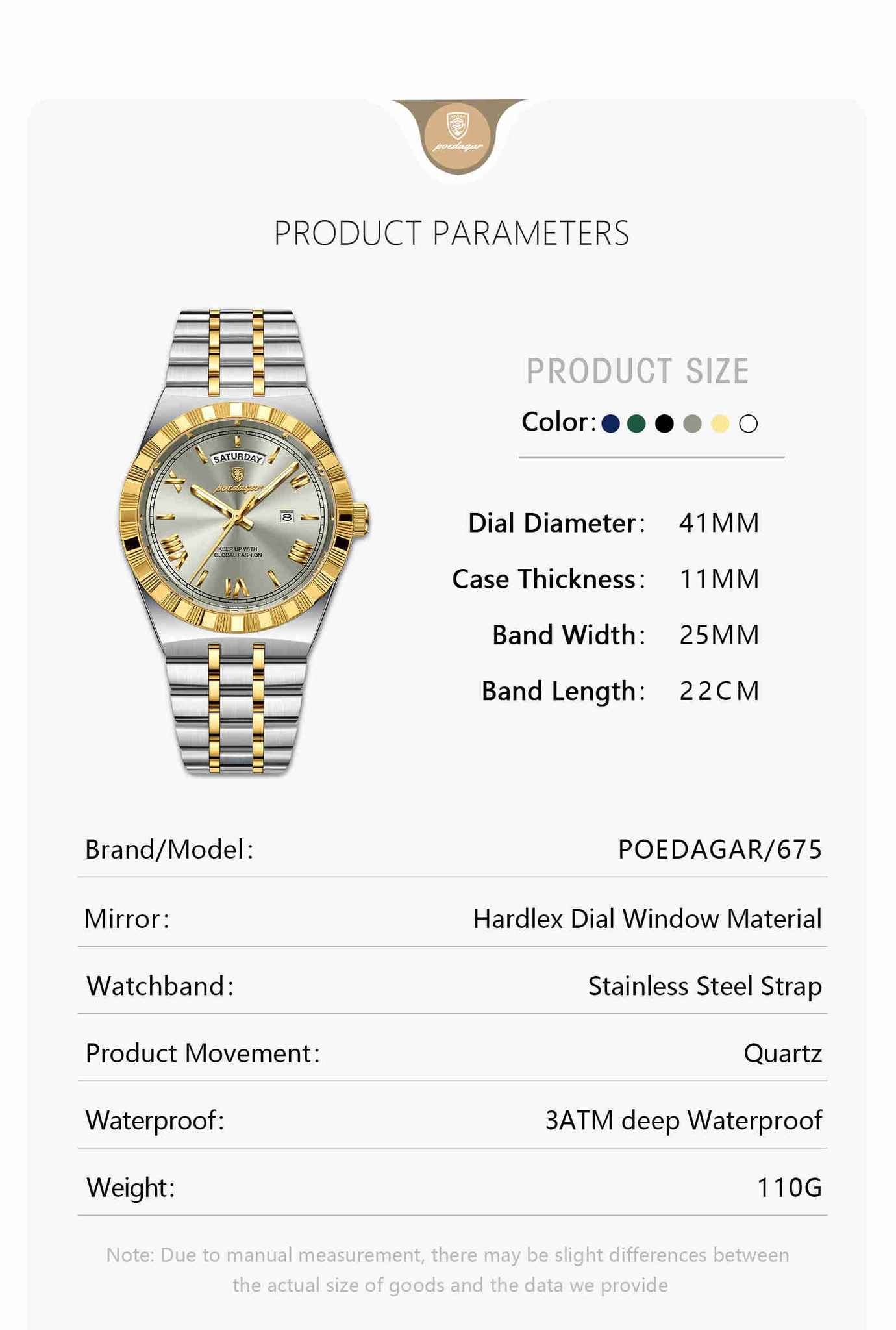 Montre homme POEDAGAR 675 à quartz, en acier inoxydable, de luxe, pour homme, style sport, étanche, avec aiguilles lumineuses et date.