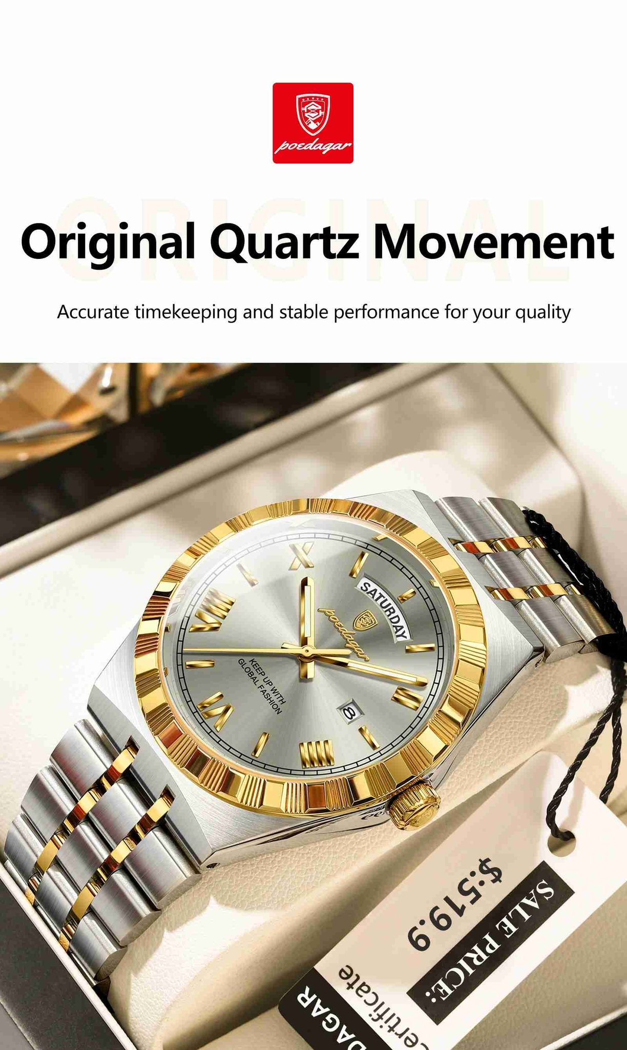 Montre homme POEDAGAR 675 à quartz, en acier inoxydable, de luxe, pour homme, style sport, étanche, avec aiguilles lumineuses et date.