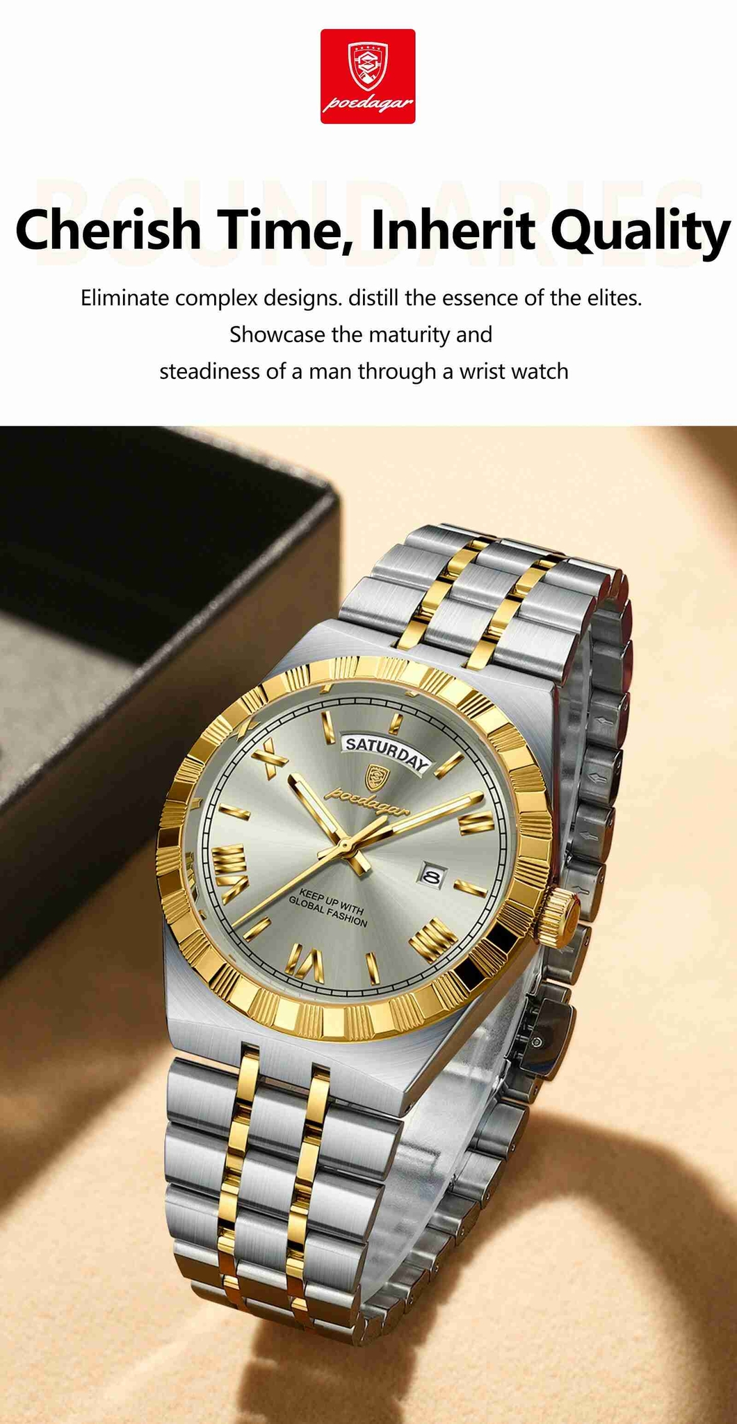 Montre homme POEDAGAR 675 à quartz, en acier inoxydable, de luxe, pour homme, style sport, étanche, avec aiguilles lumineuses et date.