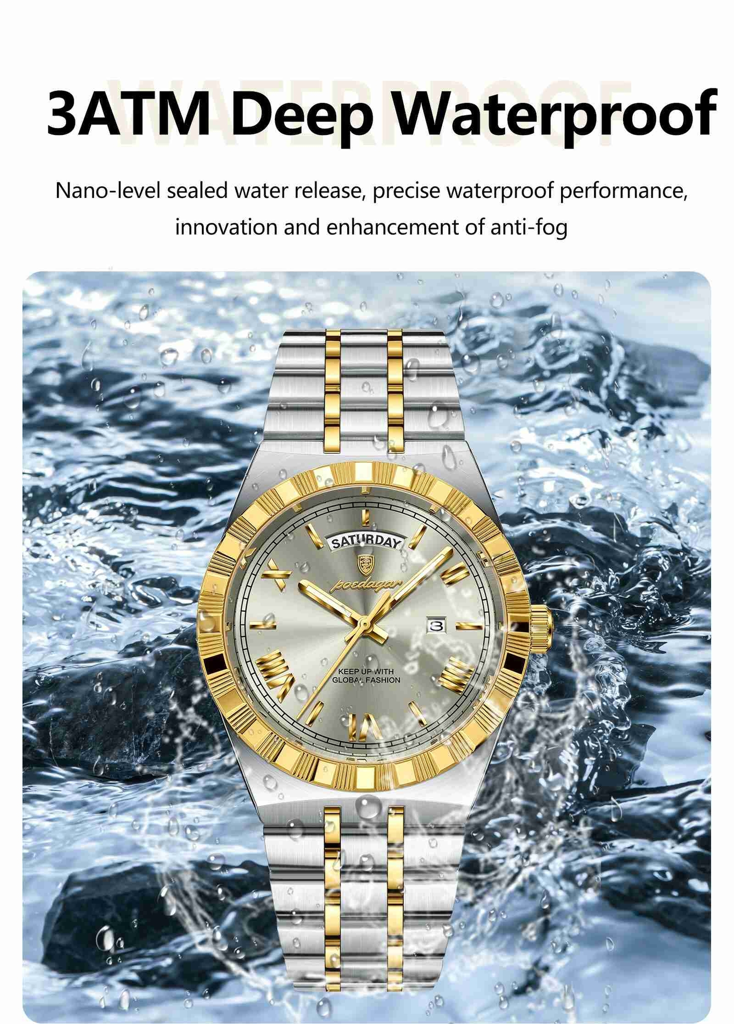 Montre homme POEDAGAR 675 à quartz, en acier inoxydable, de luxe, pour homme, style sport, étanche, avec aiguilles lumineuses et date.