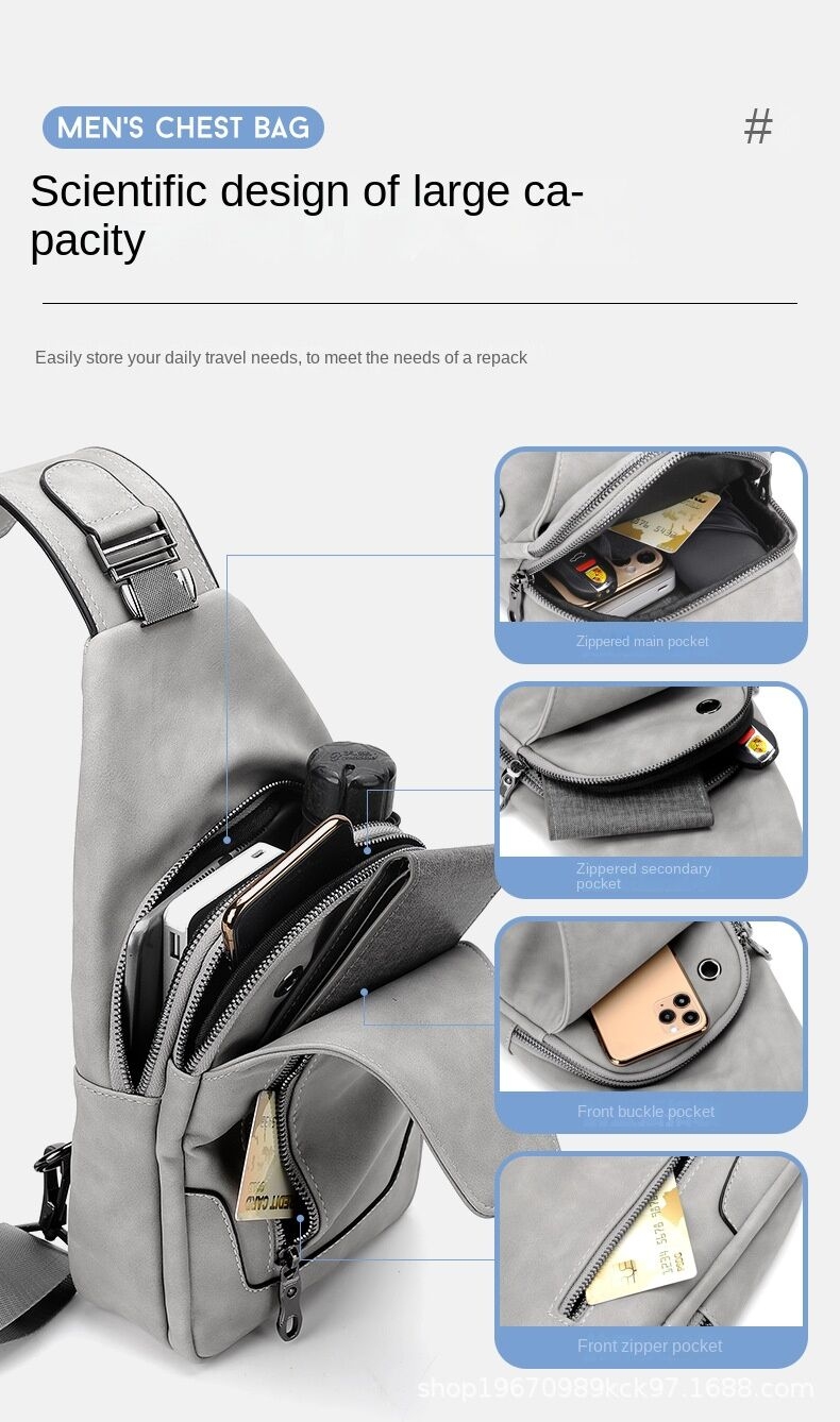 Petit sac de poitrine en PU décontracté pour hommes Nouveau style vintage de sacoche à bandoulière Sac d'étudiant à la mode