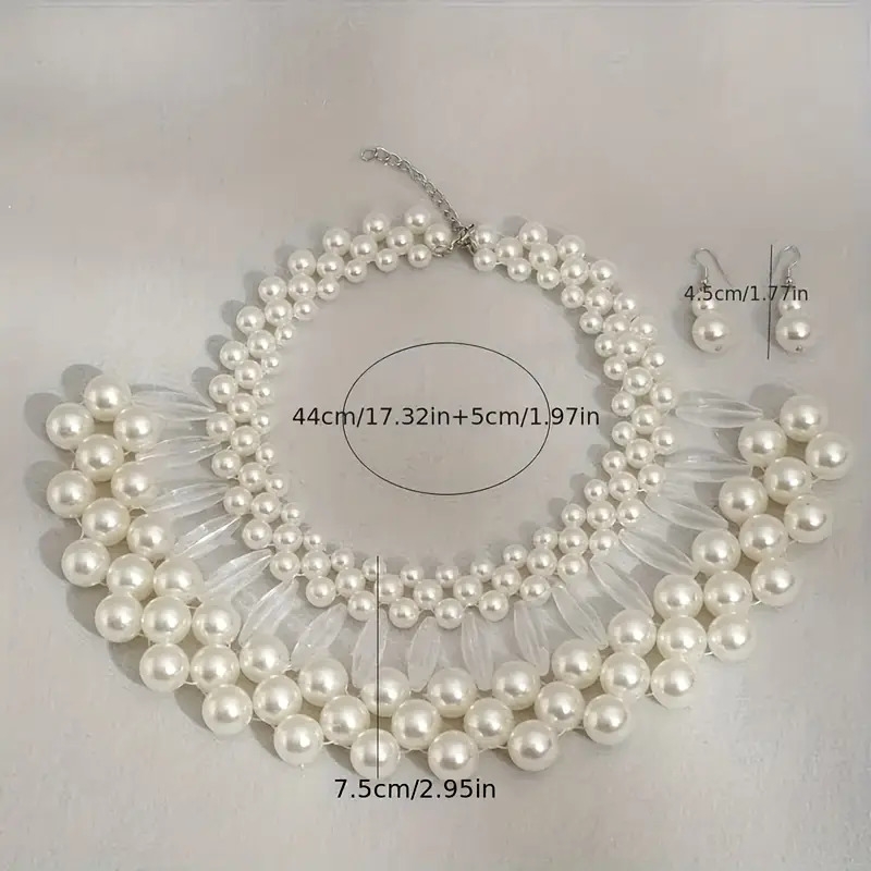 豪华波西米亚人造珍珠流苏项链和耳环套装 - 多层,手工制作新娘首饰,优雅的串珠设计,非常适合婚礼和礼物,四季,婚礼配件 4