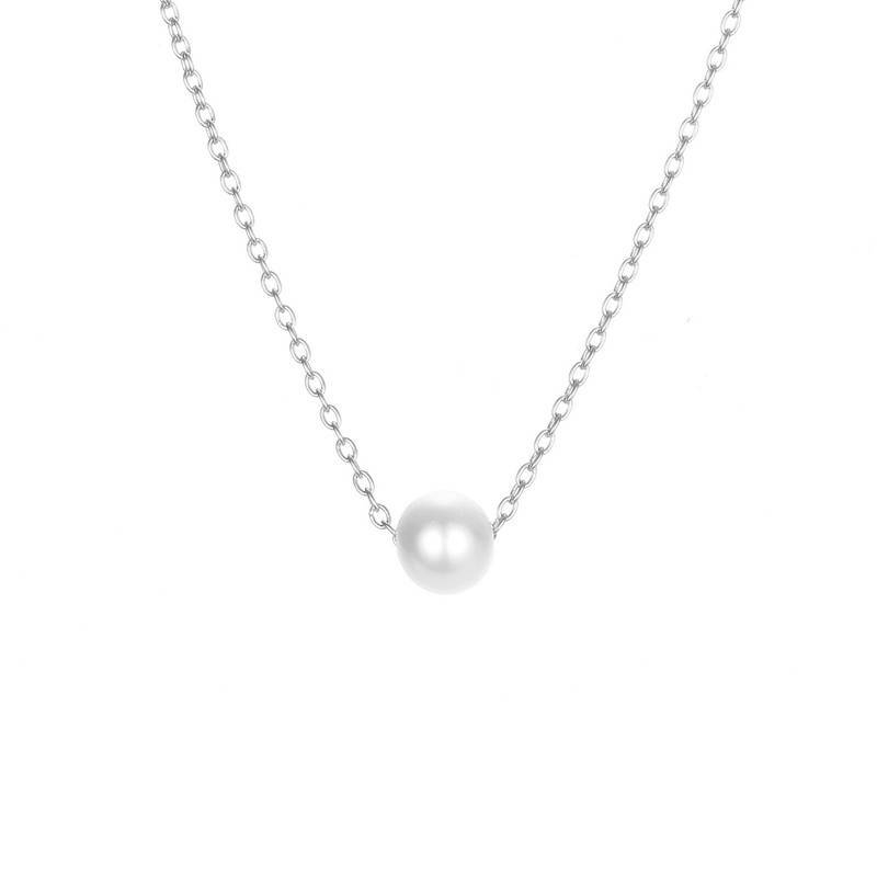 Collier en acier inoxydable blanc avec fausse perle, chaîne de clavicule, bijou de cou simple et polyvalent, cadeau détails 3