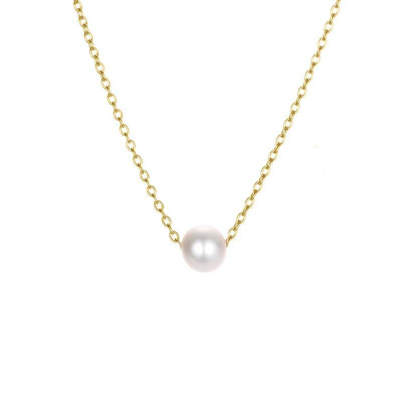 Collier en acier inoxydable blanc avec fausse perle, chaîne de clavicule, bijou de cou simple et polyvalent, cadeau détails 1