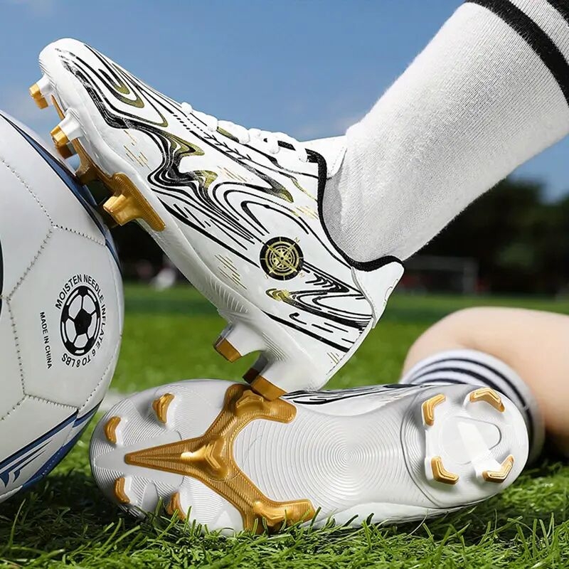 Botas De Fútbol FG Para Niños, Botines De Fútbol FG Con Cordones Transpirables Antideslizantes Para Exteriores Profesionales Para Entrenamiento En Días Lluviosos De Verano Competencia Al Aire Libre detalles 3