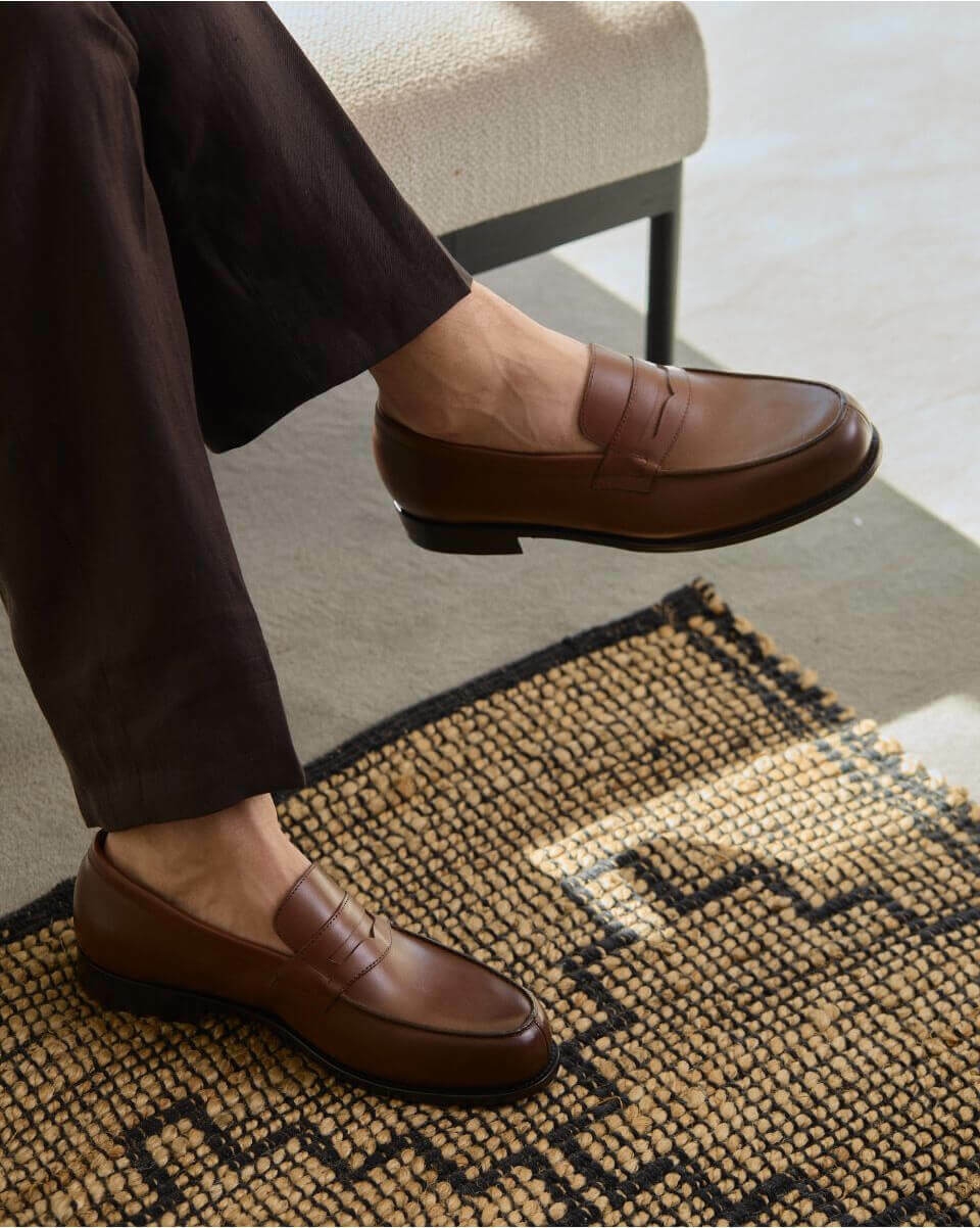 Mocassin en Cuir Cognac Semelle Cuir | Penny loafer Homme