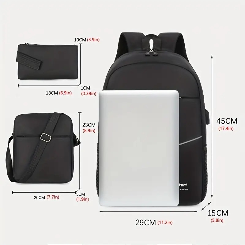 business three piece backpack male college students fashion backpack casual simple school bag computer bag details 0