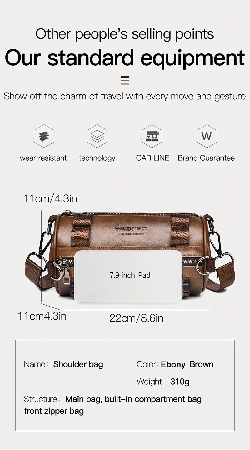 new multifunctional pu chest bag crossbody shoulder messenger bag large capacity with multiple pockets removable strap fashionable commuter bag weekend overnight bag student satchel bag suitable for students school and work travel business commuting gifts holiday gifts birthday gifts Product details 6