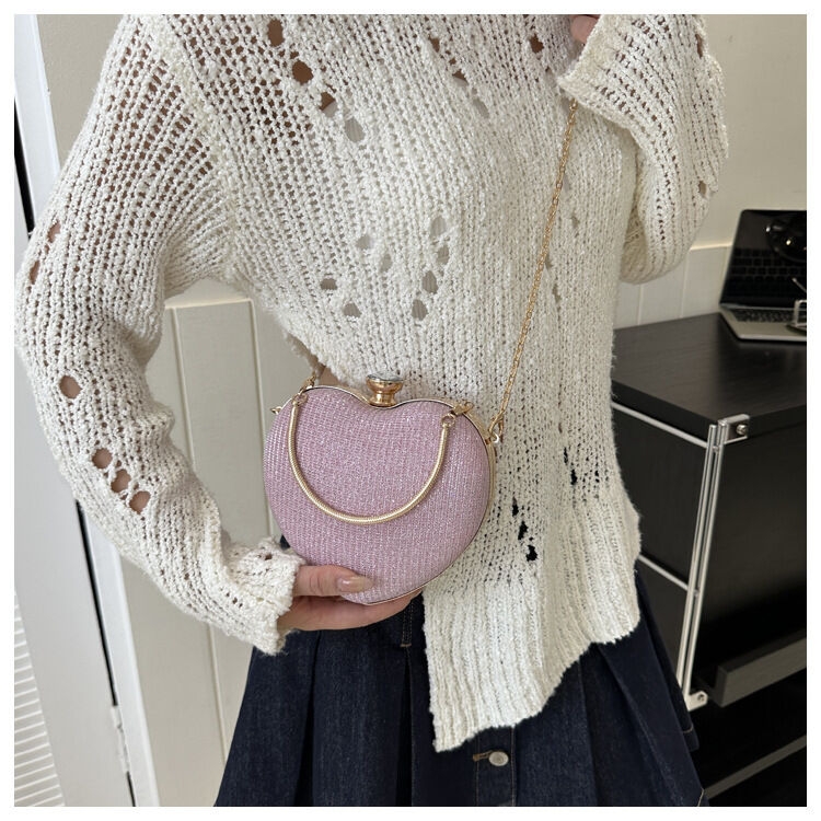 Pochette de dîner à pampilles pour femmes, sac de luxe pour Banquet, robe en métal, polyvalent, en forme de cœur, nouvelle collection