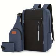 3pcs/set Großer Kapazitätsrucksack, Preppy College Schule Business Daypack, Outdoor-Sport-Reise-Brusttasche & Geldbörse Details 1