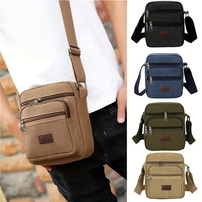 1pc Sac À Bandoulière En Toile Décontracté Pour Homme, Sac Carré Pour Homme, Sac Messager Décontracté En Toile détails 0
