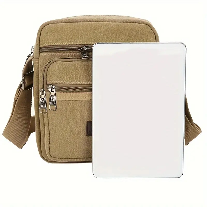 1pc Sac À Bandoulière En Toile Décontracté Pour Homme, Sac Carré Pour Homme, Sac Messager Décontracté En Toile détails 5
