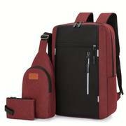 3pcs/set Großer Kapazitätsrucksack, Preppy College Schule Business Daypack, Outdoor-Sport-Reise-Brusttasche & Geldbörse Details 8