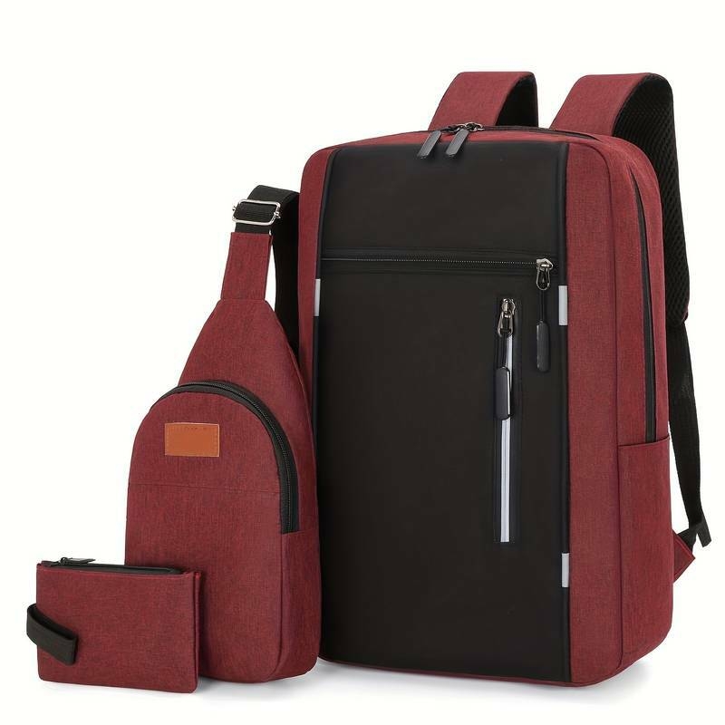 3pcs/set Großer Kapazitätsrucksack, Preppy College Schule Business Daypack, Outdoor-Sport-Reise-Brusttasche & Geldbörse Details 8