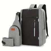 3pcs/set Großer Kapazitätsrucksack, Preppy College Schule Business Daypack, Outdoor-Sport-Reise-Brusttasche & Geldbörse Details 0