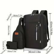 3pcs/set Großer Kapazitätsrucksack, Preppy College Schule Business Daypack, Outdoor-Sport-Reise-Brusttasche & Geldbörse Details 5