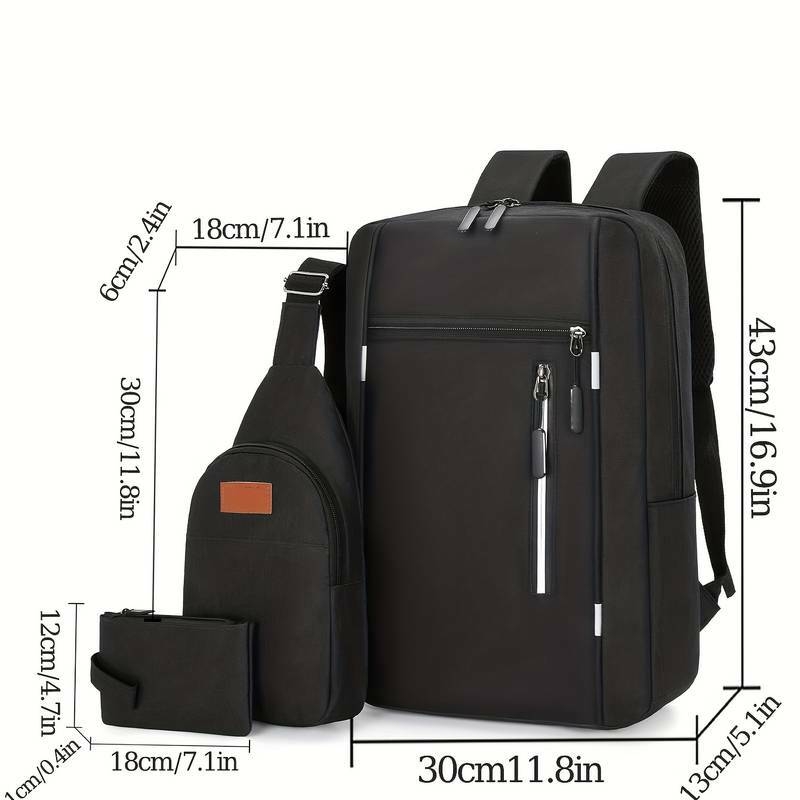 3pcs/set Großer Kapazitätsrucksack, Preppy College Schule Business Daypack, Outdoor-Sport-Reise-Brusttasche & Geldbörse Details 5