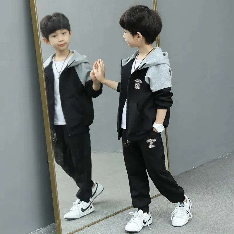 Clothing Sets Teen Boys Clothes Set Kids Tracksuit Patckwork Cotton Hoodies Pants Children Clothing Boy Sportswear 08 231005- Picture 3 Of 5