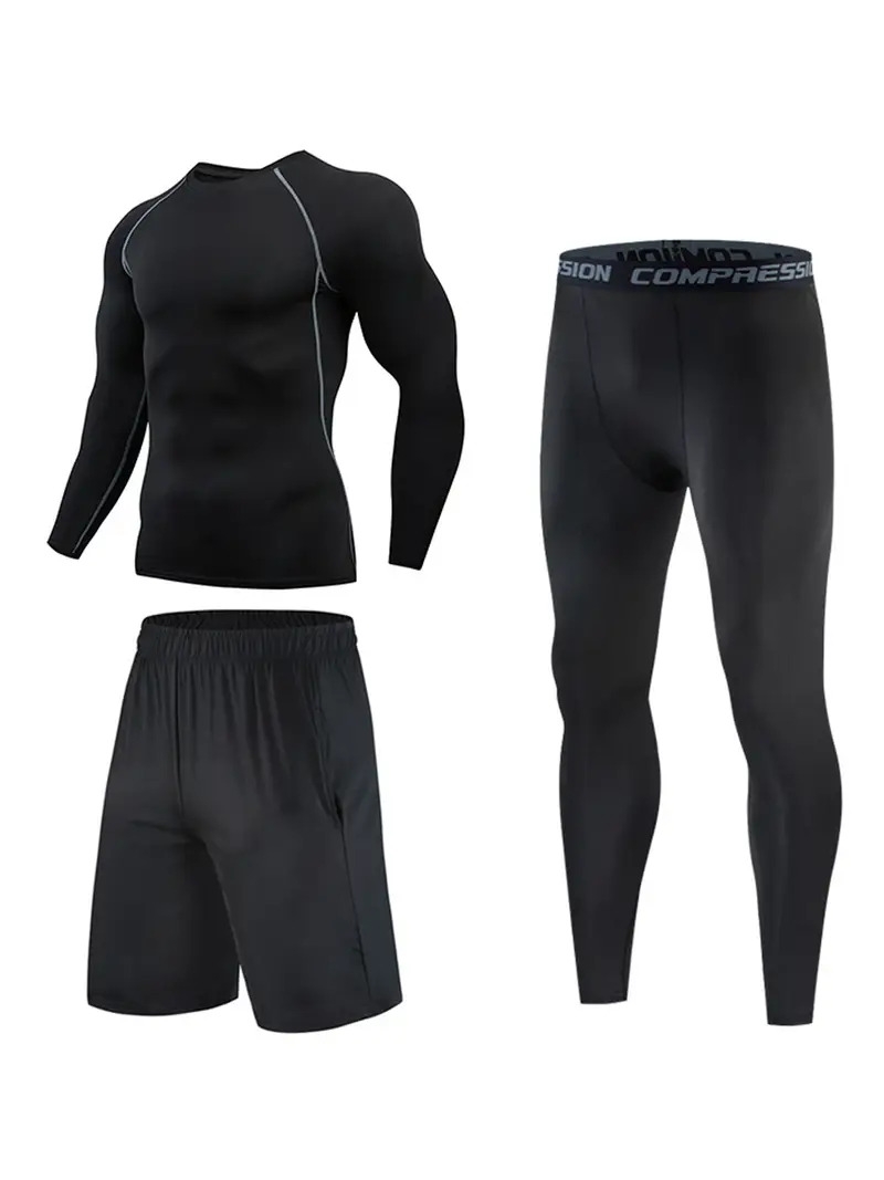 3pcs quick drying mens sports suit for casual and fitness training details 4