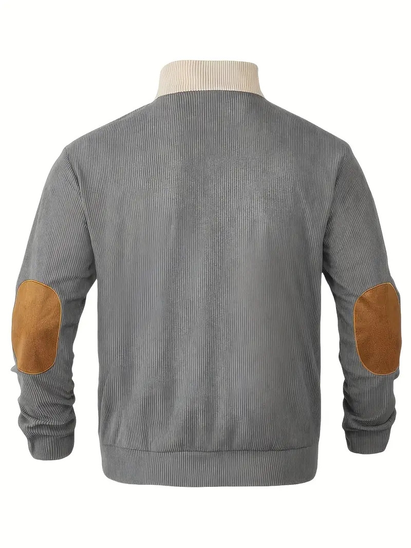 1pc mens casual sport shirt long sleeve crew neck knitwear with embroidery detail solid color polyester blend regular   colorblock pullover sweatshirt grey 2