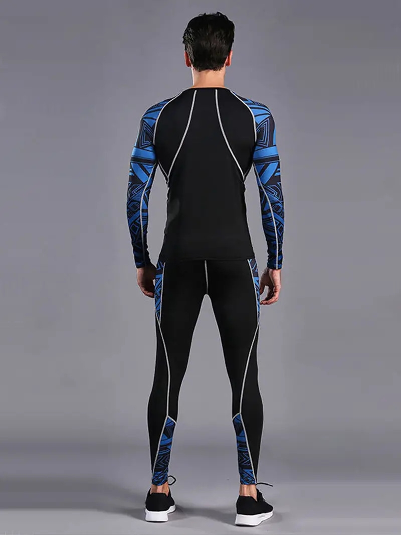 mens sports elastic tights set long sleeve sports fitness quick dry t shirt for running basketball football super foot bowl