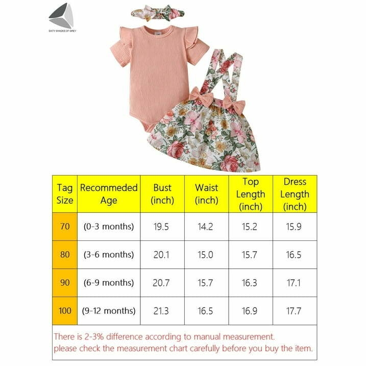 PULLIMORE Newborn Baby Girl Summer Clothes Set Ruffle Sleeve Floral Romper + Suspender Skirt with Headband (6-9 Months, Pink)