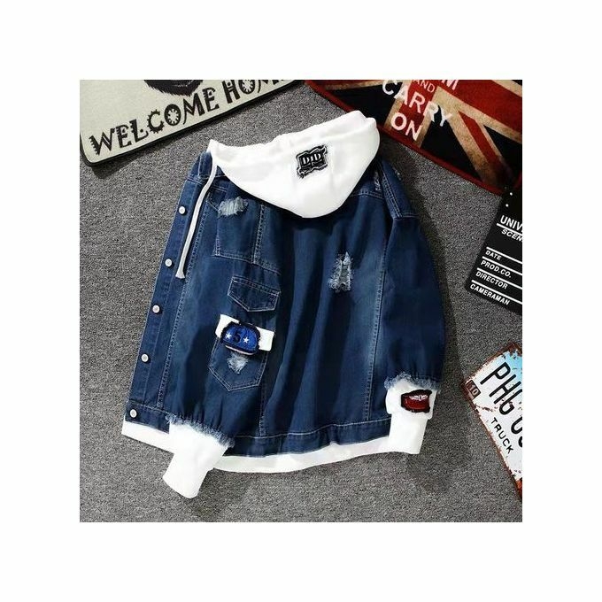 product_image_name-Generic-Denim Jacket Korean Casual Jacket Youth Trend Hooded Couple-Light Blue.-4